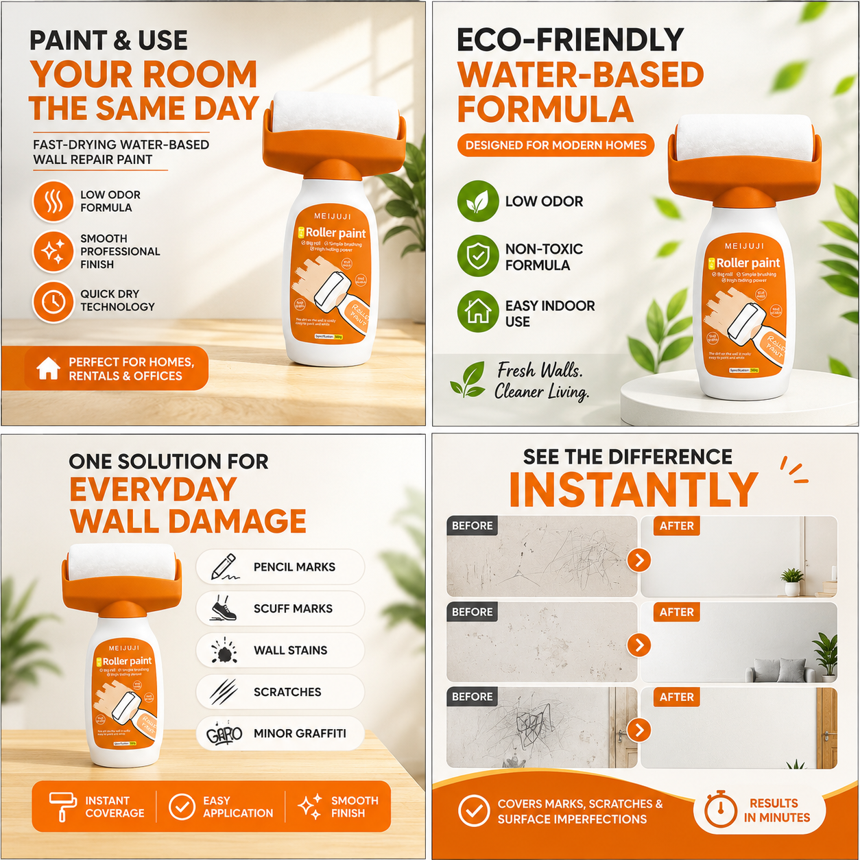 Ellomo™ Wall Repair Roller Paint | Covers Stains, Scratches & Wall Marks in Minutes My Store