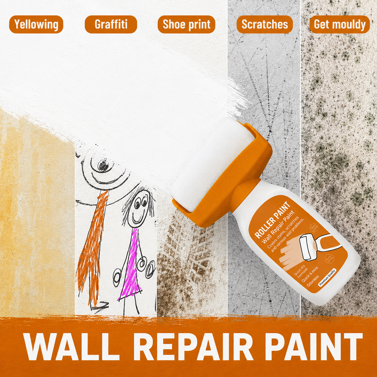 Ellomo™ Wall Repair Roller Paint | Covers Stains, Scratches & Wall Marks in Minutes My Store