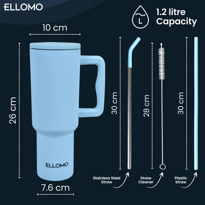 Ellomo 1.2 Litre Stainless Steel Tumbler Dimensions with Straw and Handle